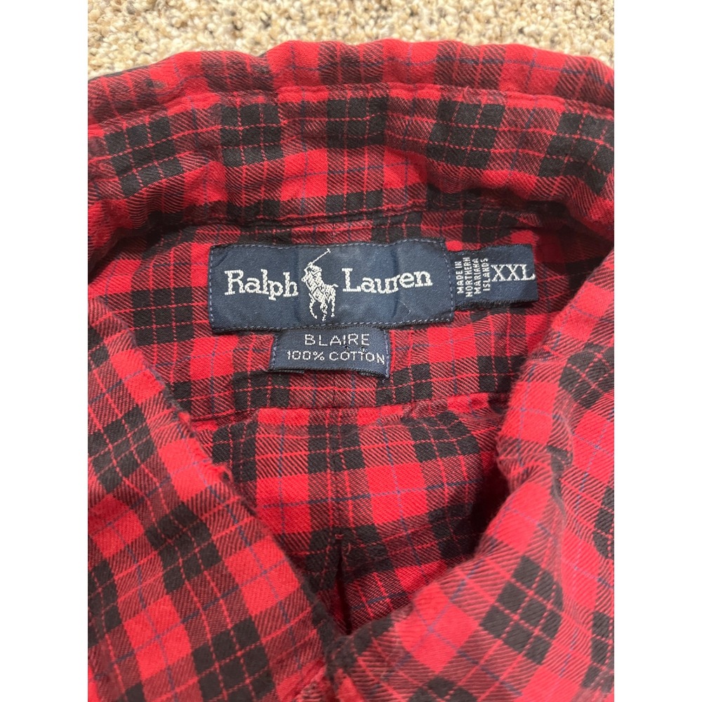 Ralph Lauren Blaire Mens XXL Red Black Buffalo Plaid Cotton Button Down Shirt - Picture 5 of 5